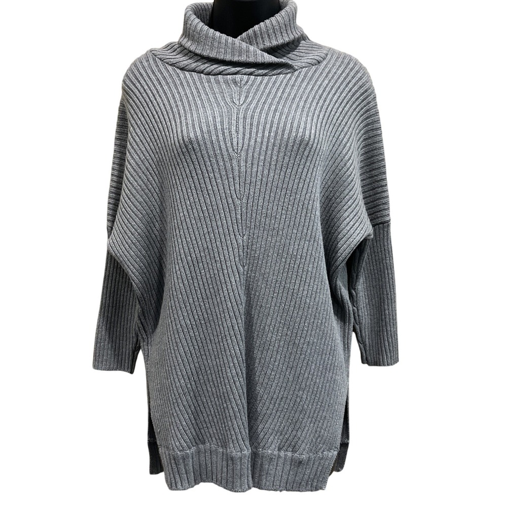 The Limited Sweater Womens M/L Grey Cowl Neck Ribbed Oversized High-Low Tunic